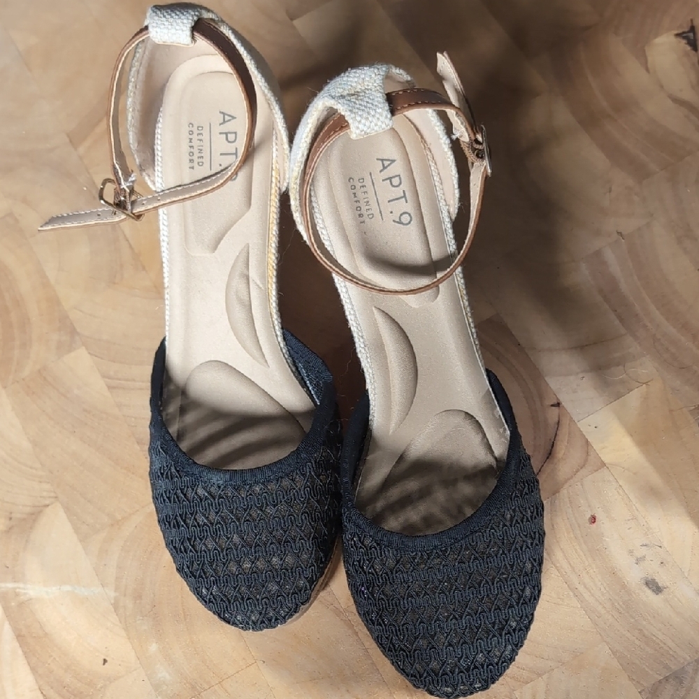Apt. 9 Women's Black Ankle Strap Wedge Shoes